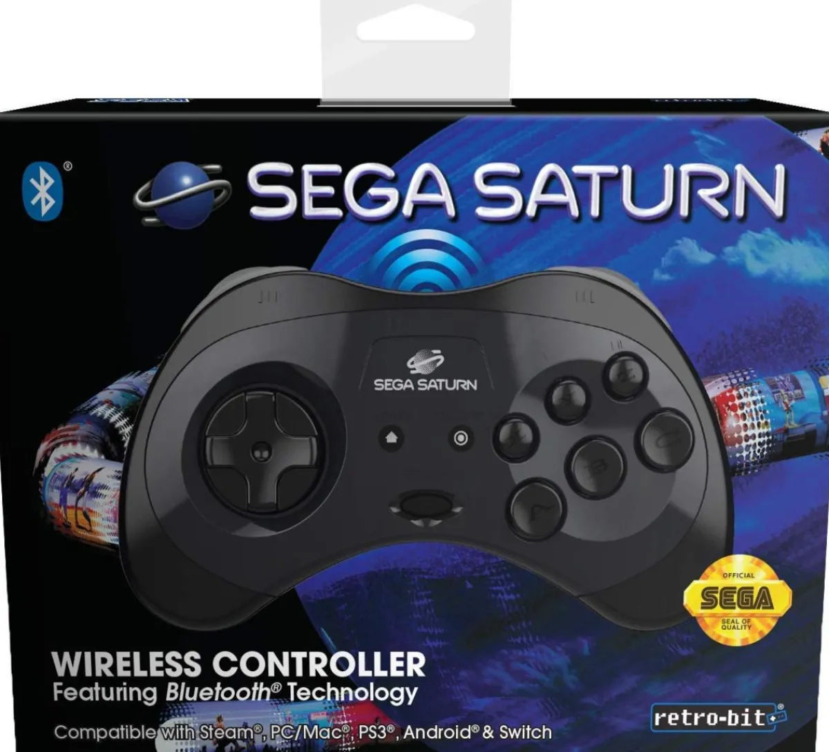 retro-bit Retrobit - Sega Saturn Manette 8 boutons sans fil Bluetooth Noire